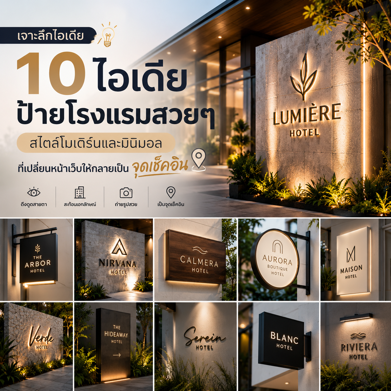 ข่าวสารและบทความ 10 ไอเดียป้ายโรงแรมสวยๆ สไตล์โมเดิร์นและมินิมอล ที่เปลี่ยนหน้าเว็บให้กลายเป็นจุดเช็คอิน