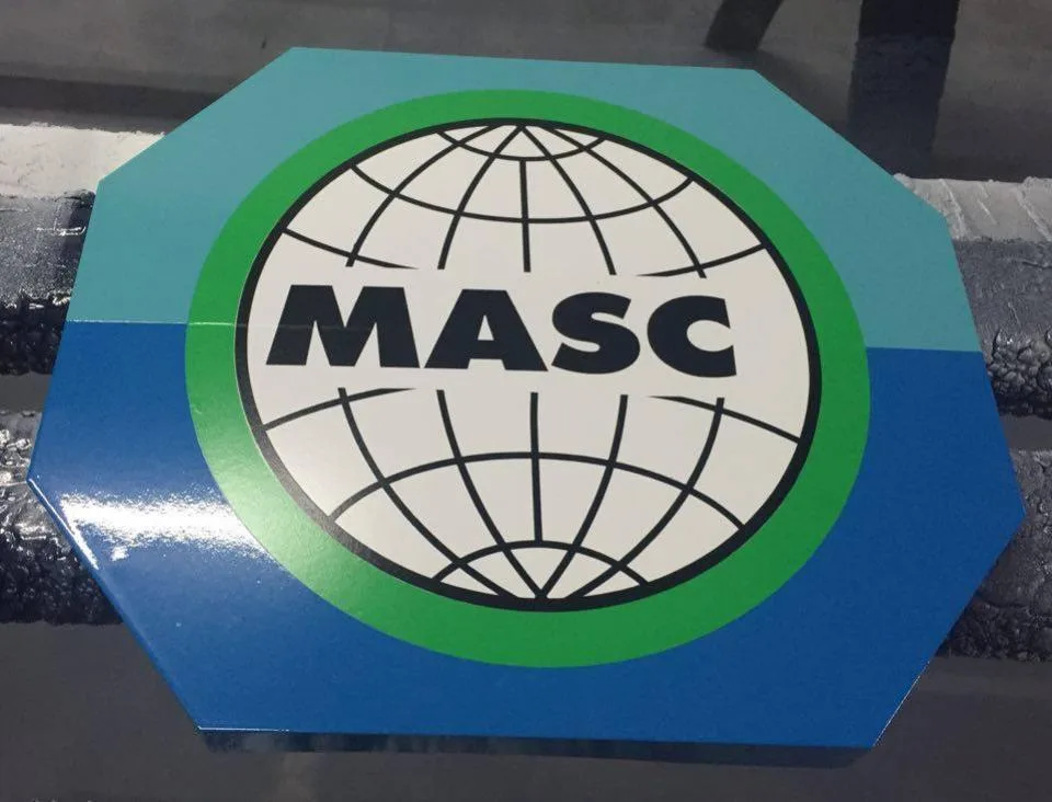 ผลงานป้ายป้ายพื้นซิงทำสีติดสติกเกอร์ MASC